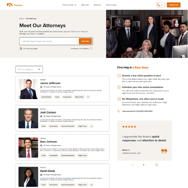 lawyer website template attorney's page