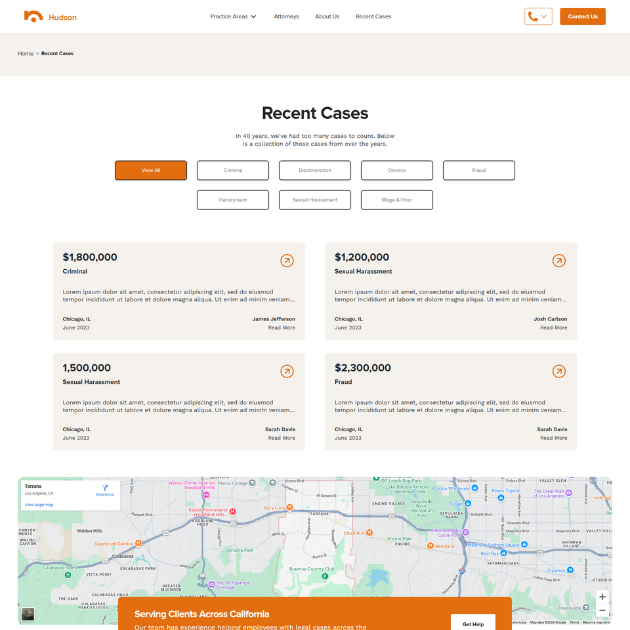 lawyer website template case studies page