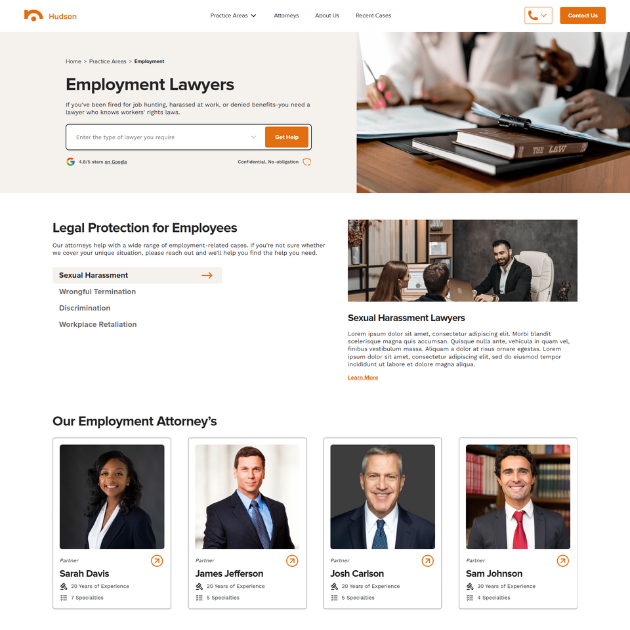 lawyer website template practice areas